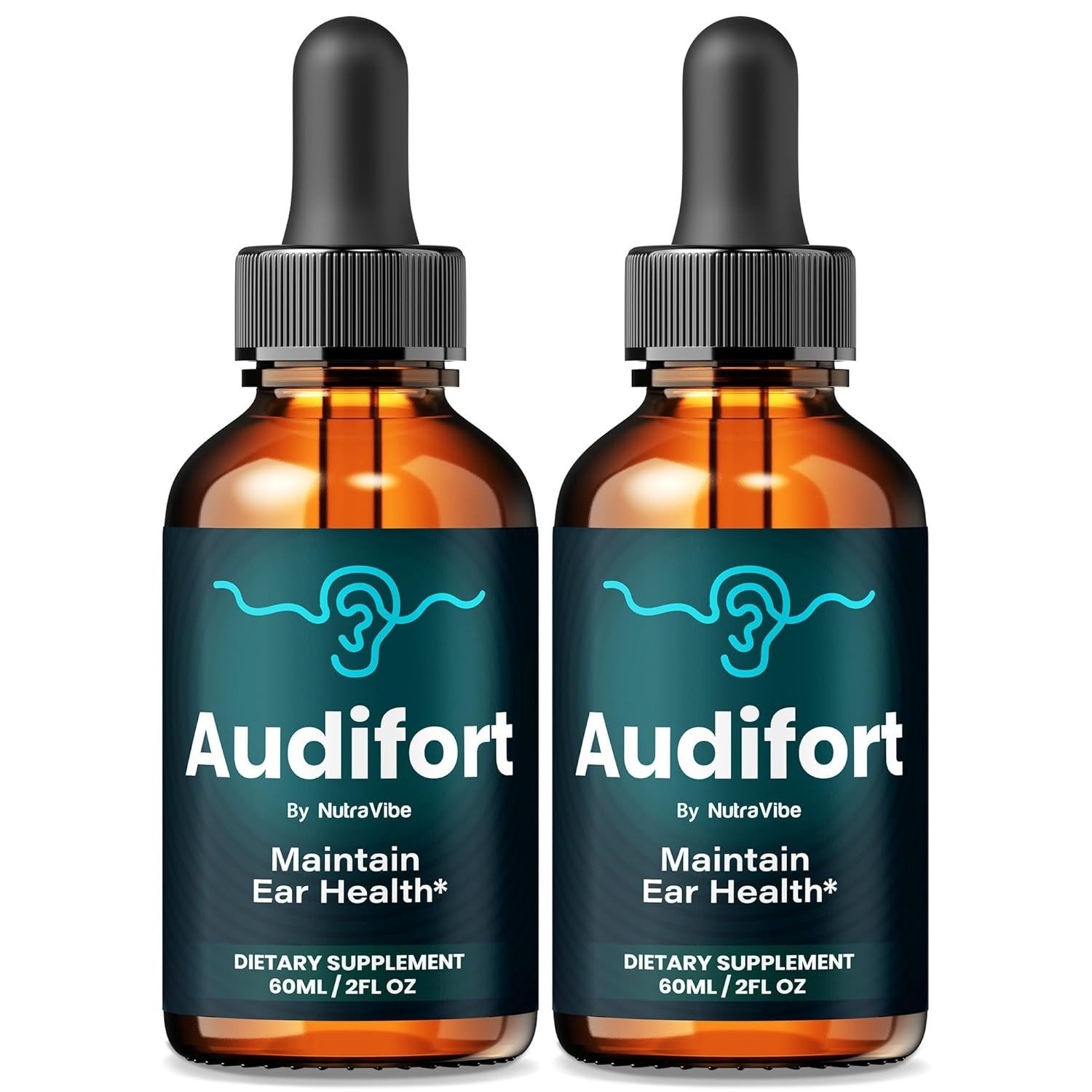 Audifort bottles next to a relaxed person listening to music